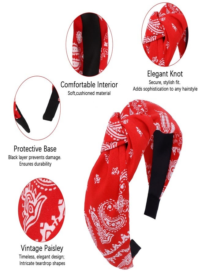 KIUEZIR Bandana Headbands for women, 4PCS Fashion Knotted headband Paisley Print Wide Hair Band for Thin Thick Hair, Non-Slip Boho Hair Accessories - Image 3